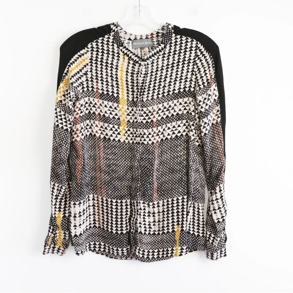 Michael Stars top geometric tribal boho black print blouse Aztec southwestern